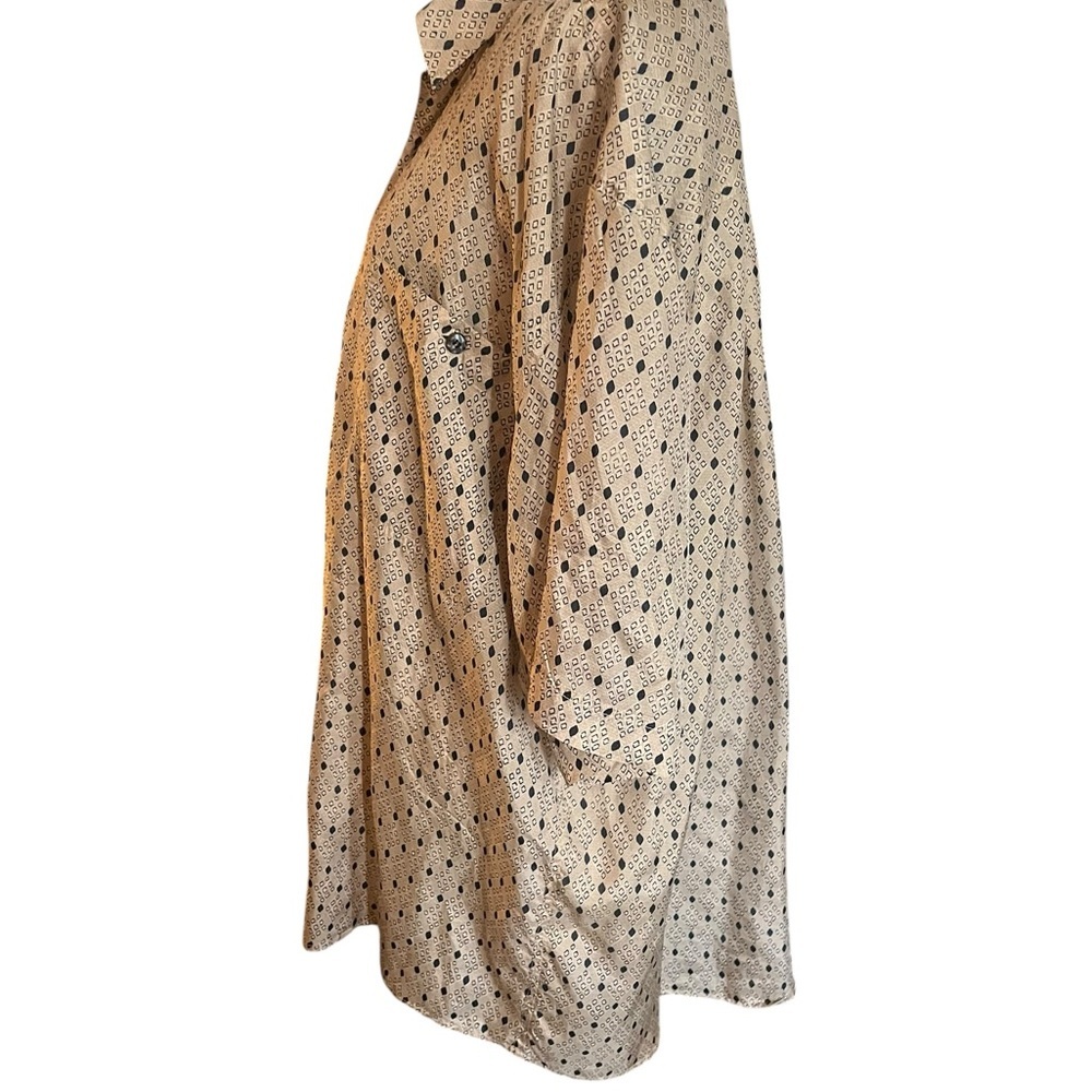 Vintage 90s Porcini Silk Shirt Mens L Tan Geometric Button Up Luxe Minimalist - Picture 5 of 9